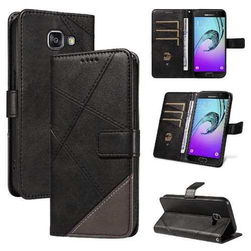 Flip Étui Pour Samsung Galaxy A3 2016 Étui De Protection De Téléphone En Cuir Avec Couture Diamant Et Fente Pour Carte De Haute Qualité - Noir
