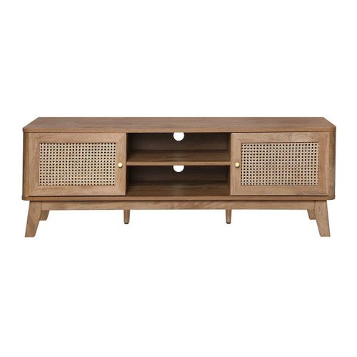 Meuble Tv 2 Portes Et Cannage Rotin - L140 Cm