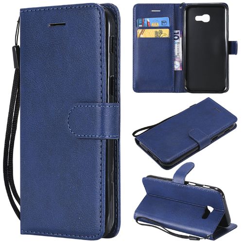 Saturcase Coque Pour Samsung Galaxy A5 2017, Pu Cuir Magnétique Flip Portefeuille Support Porte-Carte Protecteur Housse Étui Avec Dragonne Pour Samsung Galaxy A5 2017 (Bleu)