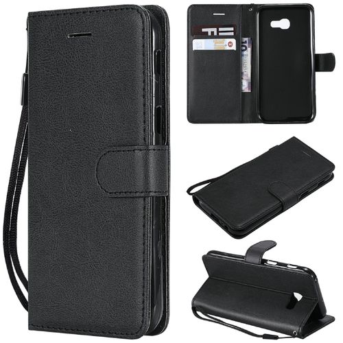 Saturcase Coque Pour Samsung Galaxy A5 2017, Pu Cuir Magnétique Flip Portefeuille Support Porte-Carte Protecteur Housse Étui Avec Dragonne Pour Samsung Galaxy A5 2017 (Noir)