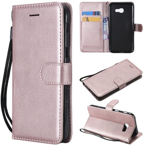 Saturcase Coque Pour Samsung Galaxy A5 2017, Pu Cuir Magnétique Flip Portefeuille Support Porte-Carte Protecteur Housse Étui Avec Dragonne Pour Samsung Galaxy A5 2017 (Or Rose)