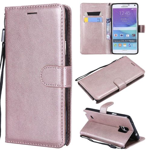 Saturcase Coque Pour Samsung Galaxy Note 4, Pu Cuir Magnétique Flip Portefeuille Support Porte-Carte Protecteur Housse Étui Avec Dragonne Pour Samsung Galaxy Note 4 (Or Rose)