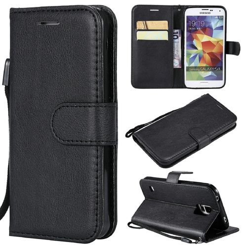 Saturcase Coque Pour Samsung Galaxy S5, Pu Cuir Magnétique Flip Portefeuille Support Porte-Carte Protecteur Housse Étui Avec Dragonne Pour Samsung Galaxy S5 (Noir)