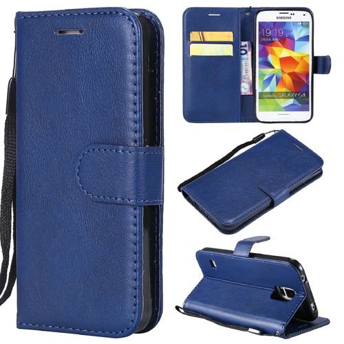 Saturcase Coque Pour Samsung Galaxy S5, Pu Cuir Magnétique Flip Portefeuille Support Porte-Carte Protecteur Housse Étui Avec Dragonne Pour Samsung Galaxy S5 (Bleu)