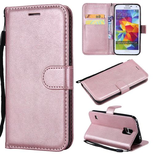 Saturcase Coque Pour Samsung Galaxy S5, Pu Cuir Magnétique Flip Portefeuille Support Porte-Carte Protecteur Housse Étui Avec Dragonne Pour Samsung Galaxy S5 (Or Rose)