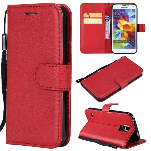 Saturcase Coque Pour Samsung Galaxy S5, Pu Cuir Magnétique Flip Portefeuille Support Porte-Carte Protecteur Housse Étui Avec Dragonne Pour Samsung Galaxy S5 (Rouge)
