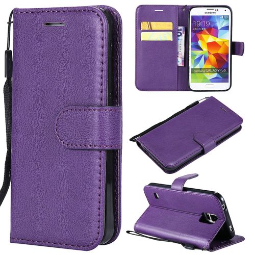 Saturcase Coque Pour Samsung Galaxy S5, Pu Cuir Magnétique Flip Portefeuille Support Porte-Carte Protecteur Housse Étui Avec Dragonne Pour Samsung Galaxy S5 (Violet)