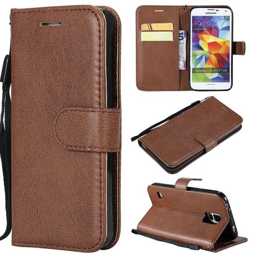 Saturcase Coque Pour Samsung Galaxy S5, Pu Cuir Magnétique Flip Portefeuille Support Porte-Carte Protecteur Housse Étui Avec Dragonne Pour Samsung Galaxy S5 (Marron)
