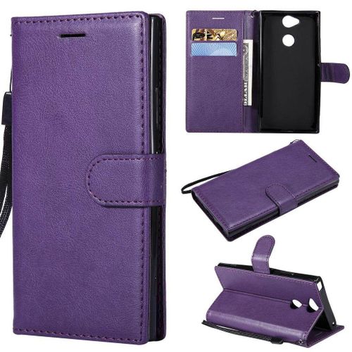 Saturcase Coque Pour Sony Xperia Xa2, Pu Cuir Magnétique Flip Portefeuille Support Porte-Carte Protecteur Housse Étui Avec Dragonne Pour Sony Xperia Xa2 (Violet)