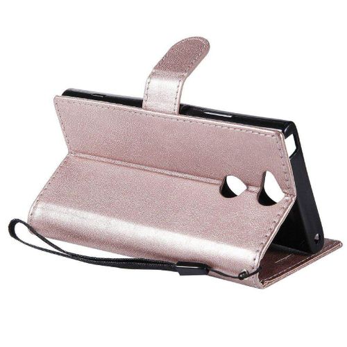Saturcase Coque Pour Sony Xperia Xa2, Pu Cuir Magnétique Flip Portefeuille Support Porte-Carte Protecteur Housse Étui Avec Dragonne Pour Sony Xperia Xa2 (Or Rose)