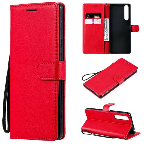 Saturcase Coque Pour Sony Xperia 1 Ii 2020, Pu Cuir Magnétique Flip Portefeuille Support Porte-Carte Protecteur Housse Étui Avec Dragonne Pour Sony Xperia 1 Ii 2020 (Rouge)