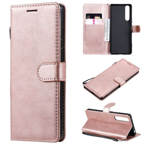 Saturcase Coque Pour Sony Xperia 1 Ii 2020, Pu Cuir Magnétique Flip Portefeuille Support Porte-Carte Protecteur Housse Étui Avec Dragonne Pour Sony Xperia 1 Ii 2020 (Or Rose)