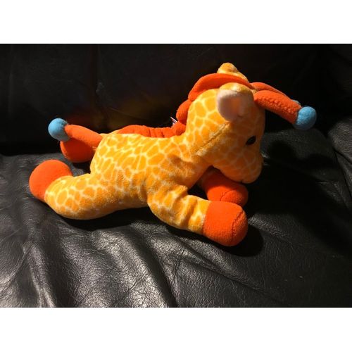 Doudou Peluche Girafe Orange Bleu Et Noeud Papillon Rose Et Violet 20cm Bean Bag Fiesta Vernon