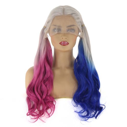 Thisultraviolet Harley Quinn Hair Cosplay Perruques Avant En Dentelle Synthétique Pour Femmes,Degré De Chaleur,Cheveux En Fibre,Perruques Longues Ondulées,Halloween - Type Grey Pink Bule-26 Pouces