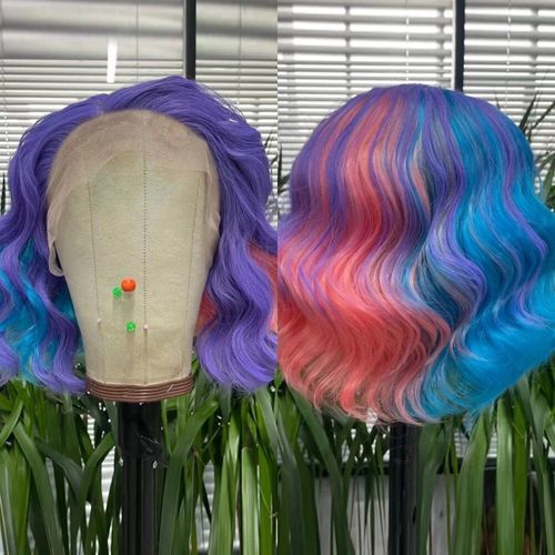 Perruques Synthétiques Courtes Ondulées Pour Femmes,Perruques Avant En Dentelle,Installation Gratuite,Fibre Haute Température,Arc-En-Ciel,Cheveux Naturels À La Mode,03/Cosplay - Type 207-Zy-Cs