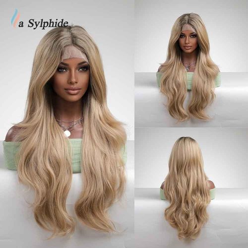 La Sylphide-Perruque Lace Front Synthétique Pour Femme,Perruque Blonde Longue Ondulée,Cosplay Party,Perruques Lace 03/Natural,Cheveux Heat Degré - Type Bl66018-2 