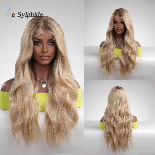 La Sylphide-Perruque Lace Front Synthétique Pour Femme,Perruque Blonde Longue Ondulée,Cosplay Party,Perruques Lace 03/Natural,Cheveux Heat Degré - Type Bl66050-1 