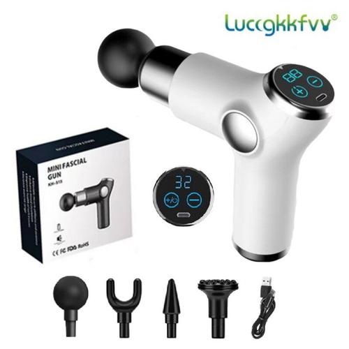 Blanc Avec Carton - Mini Pistolet De Massage Électrique Lcd, 32 Vitesses, Masseur Musculaire Pour Le Cou, Thérapie De La Douleur, Pour Le Corps, Relaxation, Soulagement De La Douleur