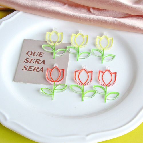 Boucles D'oreilles En Résine, Doux, Rétro, Fleur Creuse, Tulipe Rose, Accessoires, Ornements