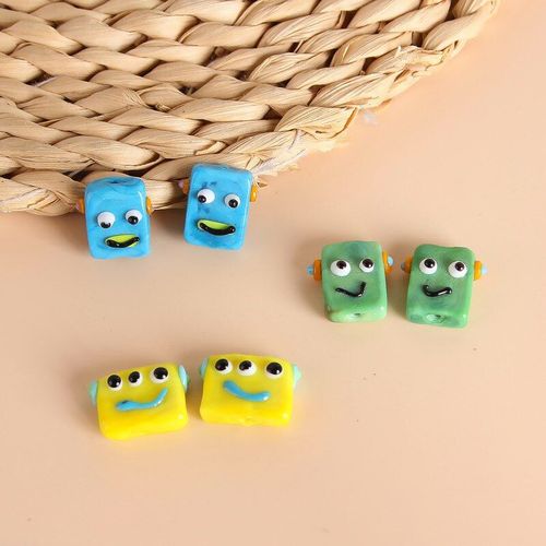 Perles En Céramique Pour Boucles D'oreilles, Carrées Amusantes, Visage Amusant, Amples, Faites À La Main, Bricolage, Matériel Perlé, Collier, Bracelet