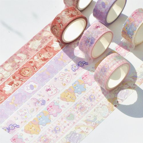 Bande Adhésive De Masquage Washi, Dessin Animé Japonais Lapin Ours Rose Violet, Stickers Décoratifs En Papier Pour Bricolage, Jouets 5m 1 Pièce