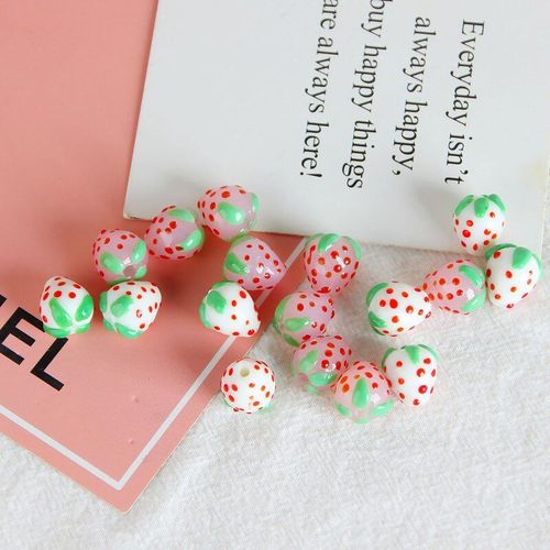 Collier Rétro Perlé Fait À La Main, Couleur Crème Glacée Rose Blanc Fraise Trou Droit Diy, Accessoires De Matériel De Boucle D'oreille