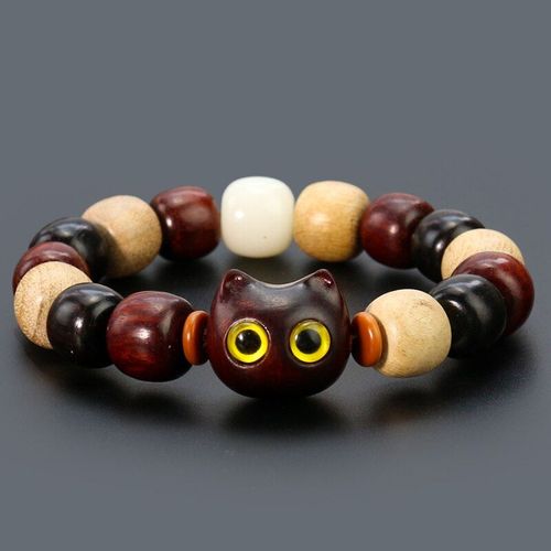 Bracelet Tête De Chat En Bois Rouge Véritable, Sandales En Bois De Santal, Perles Porte-Bonheur, Amulette Bouddhiste Environnemental, Bijoux De Méditation Pour Femmes