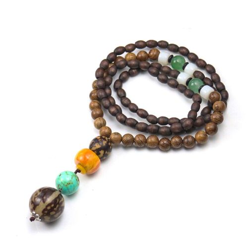 Collier De Perles En Bois De Santal Naturel, Pendentif Bouddhiste Mala, Graine De Fruit De Raisin, Chaîne De Sueur De Poisson, Méditation, Yoga, Bouddhisme, Bijoux Pour Hommes