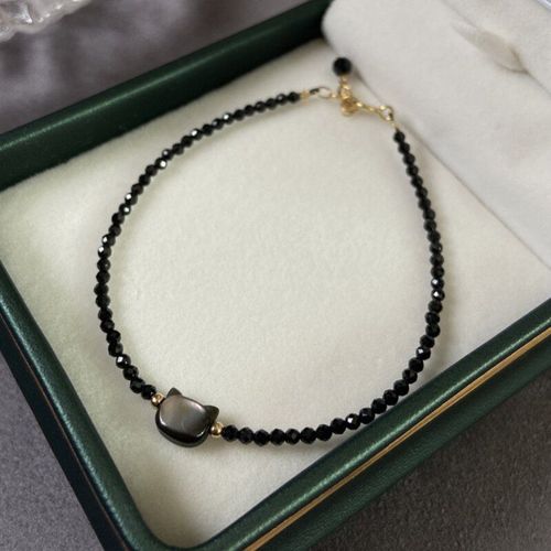 Bracelet En Pierre D'obsidienne À Facettes Pour Femme Et Fille, Mignon, Coquillage, Chat, Breloques, Animaux, Cristal Fin, Quartz, Bijoux