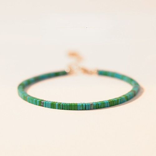 Bracelet De Perles Carrées En Calaite Verte Pour Femme, Joli Bijou Fin En Pierre Minérale, Style Bohème