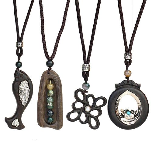 Collier En Bois De Santal Vintage, Méditation Bouddhiste, Pendentif Fleur De Lotus En Ébène, Perles D'agate, N¿Ud Amulette, Chaîne De Chandail, Bijoux Pour Femmes