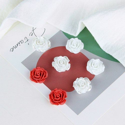 Boucles D'oreilles En Résine Tridimensionnelle, Accessoires De Corée Du Sud, Rose Blanche, Nacrée, Argent, Blanc, Cinabre Rouge, Fleur