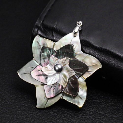 Pendentif De Coquillage Noir À 3 Couches Pour Femme, Exquis, À Motif De Fleur, Serpillière, Breloque En Nacre, Bijoux, Accessoires De Fabrication