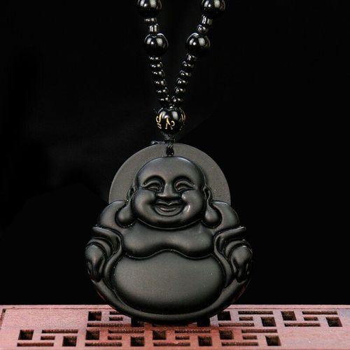 Obsidienne Noire Maitreya, Collier Pendentif En Verre Religieux, Bouddha, Chaîne De Perles, Amulette Pour Homme Et Femme, Bijoux Cadeau