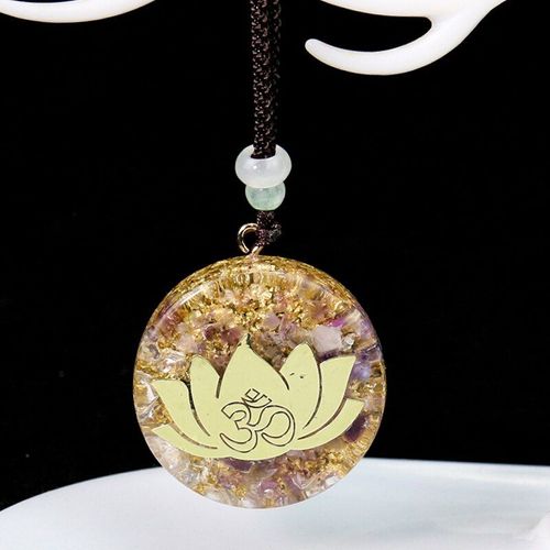 Collier En Orgonite Améthyste Or, Pendentif Fleur De Lotus Bouddhisme Om Aum Orgon Énergie Positive Reiki Chakra Méditation Bijoux Pour Femmes