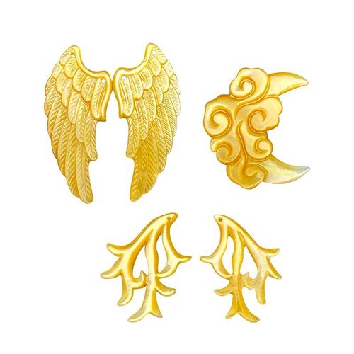 Pendentif En Coquille Jaune Naturelle, Camée, Ange, Nuage, Bois, Cerf, Corne, Oiseau, Aile De Lune, Collier, Boucle D'oreille, Broche, Bricolage, Fabrication De Bijoux