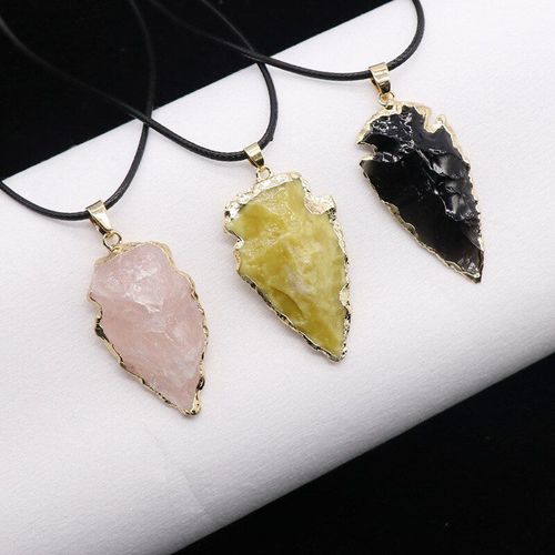 Collier En Pierres Précieuses Naturelles, Pendentif En Quartz Brut, Améthyste Obsidienne, Forme De Flèche, Pierre De Méditation, Bijoux Pour Femmes