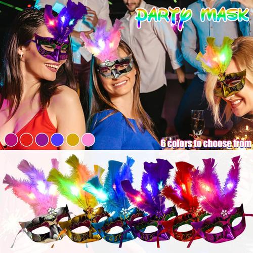 Masque Lumineux Avec Plumes Led, Mascarade, Fête, Princesse, Jouets