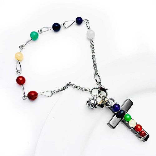Bracelet De Pierres Précieuses Naturelles, Croix De Fer, Pendentif 7 Chakra, Cristal, Quartz, Pendule, Yoga, Méditation, Bracelet De Cheville, Bijoux Pour Femmes