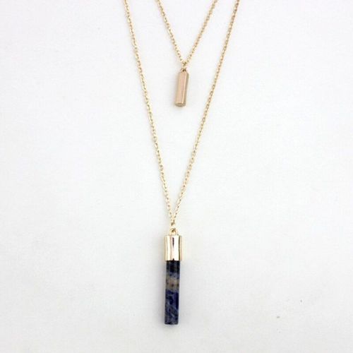 Collier En Pierre Précieuse Pour Femme, Bijou Tendance, Baguette, Pendentif, Bleu, Rose, Quartz, Or, Chaîne De Clavicule, Breloques