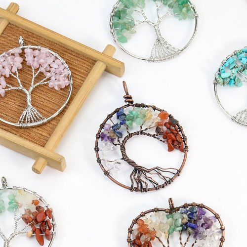 Pendentif Arbre De Vie Chakra En Pierre, Breloques Artisanales En Quartz, Méditation, Univers De Guérison, Énergie, Décoration Suspendue, Fabrication De Bijoux