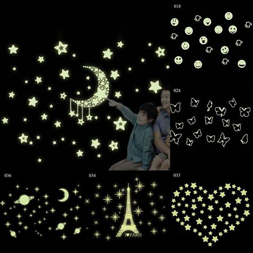 Autocollants Muraux Étoiles Et Lune Phosphorescents, 24cm, Stickers Muraux Lumineux, Lueur Dans La Nuit, Pour Chambre D'enfant, Bébé, Jouets De Décoration Pour La Maison
