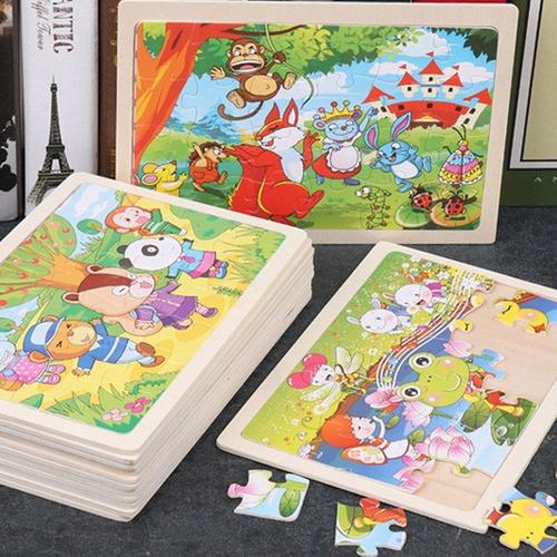 Puzzle en bois pour bébés, jouets pour enfants, Surface plate, dessin animé  mignon, carte cadeau pour bébés, 1 pièce, 24 pièces