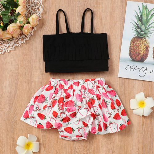Vêtements D'été Pour Enfants Filles, Ensemble Deux Pièces Sans Manches À Fraises, Tenues Pour Filles, Roupa Infantil Menina, 2022