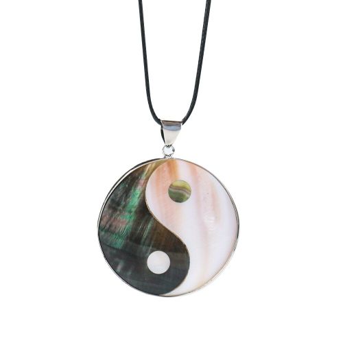 Collier En Coquillage Naturel Yin Yang, Symbole Rond Tai Ji, Pendentif En Nacre Blanche Et Noire, Bijoux Taoist Chinois