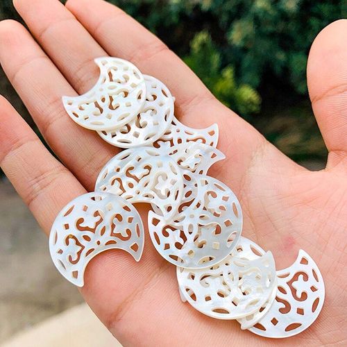 Breloques En Coquillage Blanc Naturel, Nouvelle Lune, Nacre, Serpillière Creuse, Pendentif En Croissant De Fleur, Boucle D'oreille, Accessoires De Bijoux, 1 Pièce