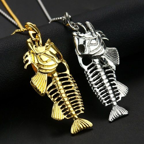 Collier En Forme D'os De Poisson Occidental Pour Hommes, Pendentif En Or Et En Argent Pour Passionnés De Pêche En Mer, Punk Hip-Hop, Cowboy, Chaîne De Voyage, Bijoux, Cadeau