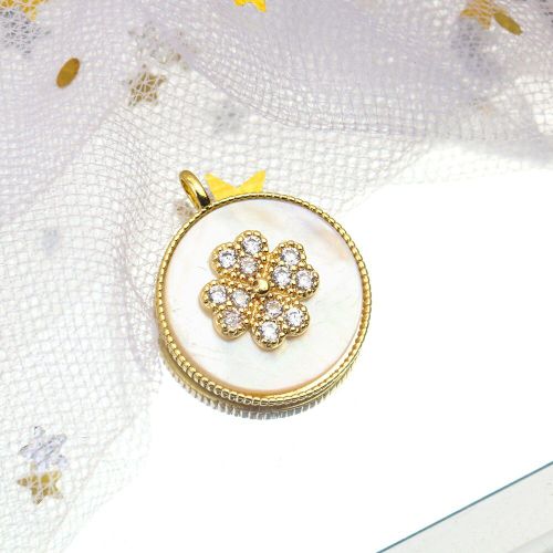 Porte-Bonheur En Coquillage Naturel, Pendentif Rond En Forme De C¿Ur, Zircon, Strass, Breloques En Nacre, Diy, Collier, Boucles D'oreilles, Dangle, Accessoire De Bijoux