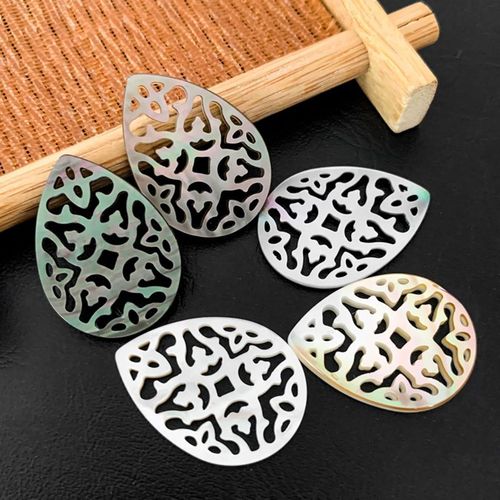 Pendentif En Coquillage Noir Naturel, 1 Pièce, Goutte D'eau, Creux, Breloque, Boucle D'oreille, Serpillière, Accessoire De Bijoux À Dos Plat Fait À La Main