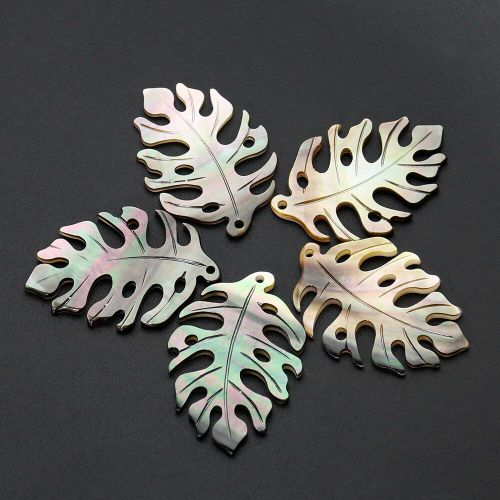 Pendentif En Forme De Feuille De Monstera Pour Femmes, 1 Pièce, En Coquille Noire, Pour Collier, Boucle D'oreille, À Dos Plat, Accessoire De Bijoux
